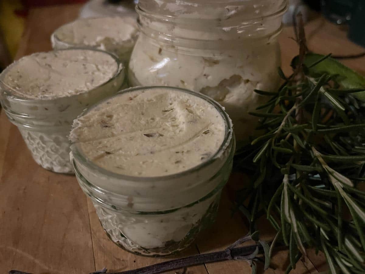 Finished homemade garlic herb cheese spread