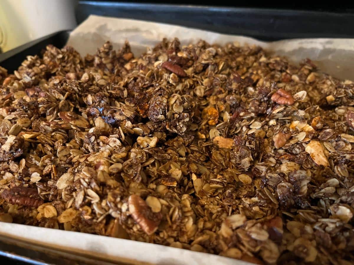 Homemade granola on a tray