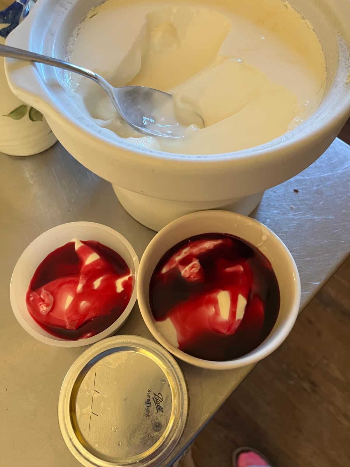 Homemade yogurt flavored with homemade flavorings