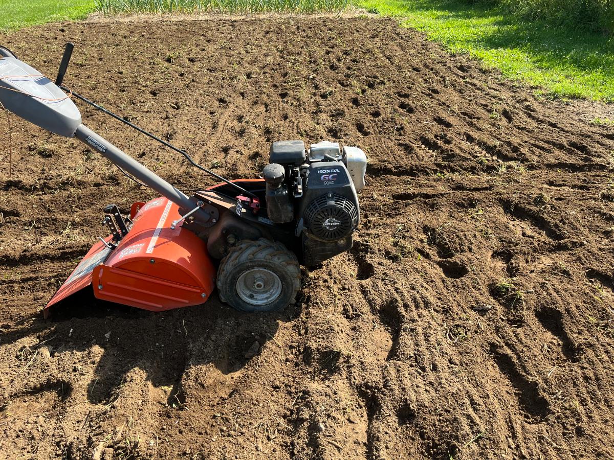 Rototilling for bed prep
