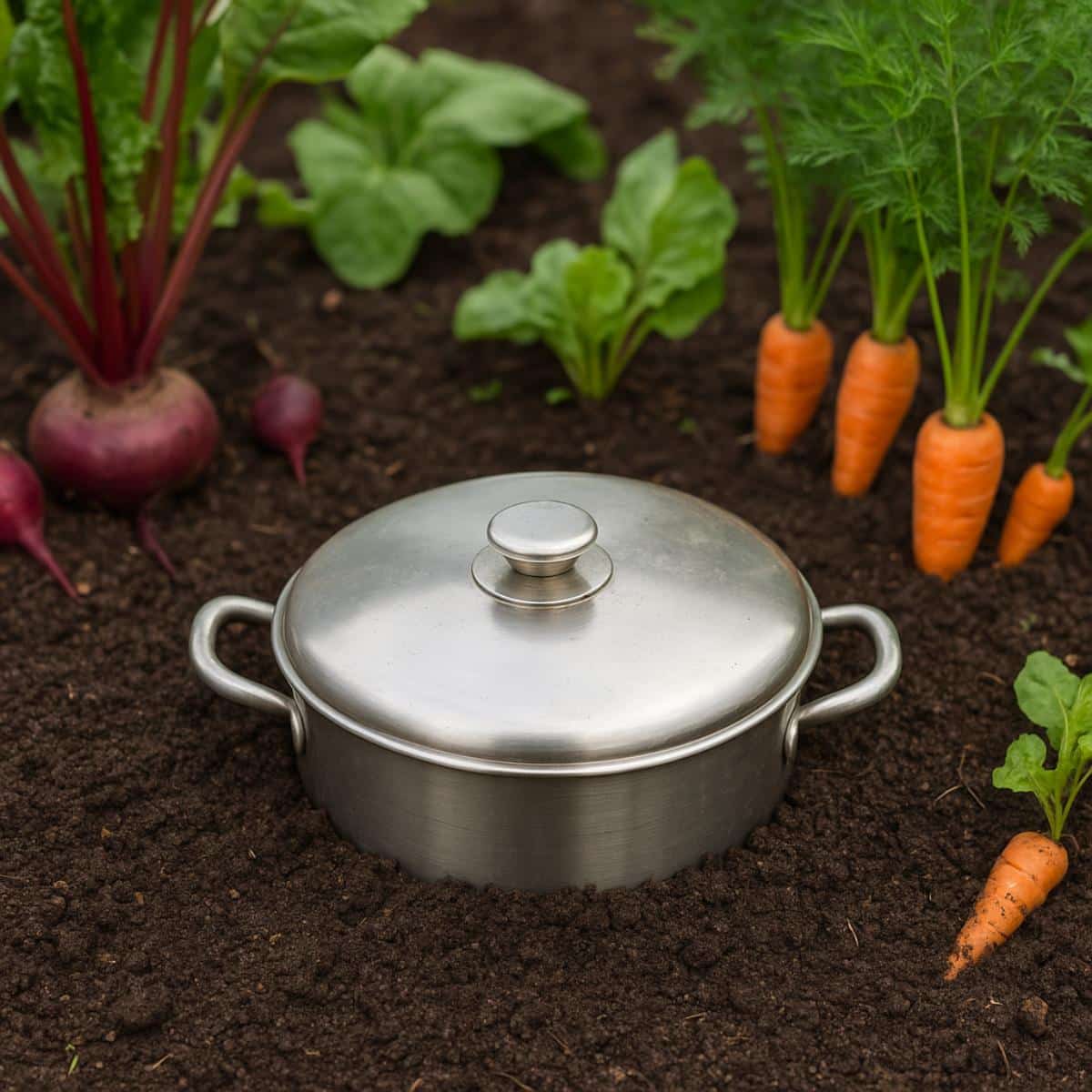 Closed worm composter in a garden bed