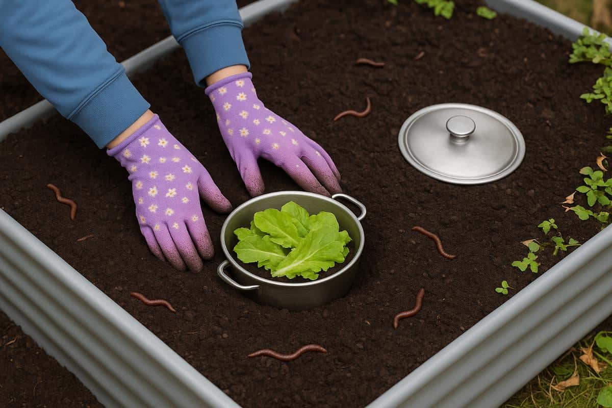 Worms on soil by composter