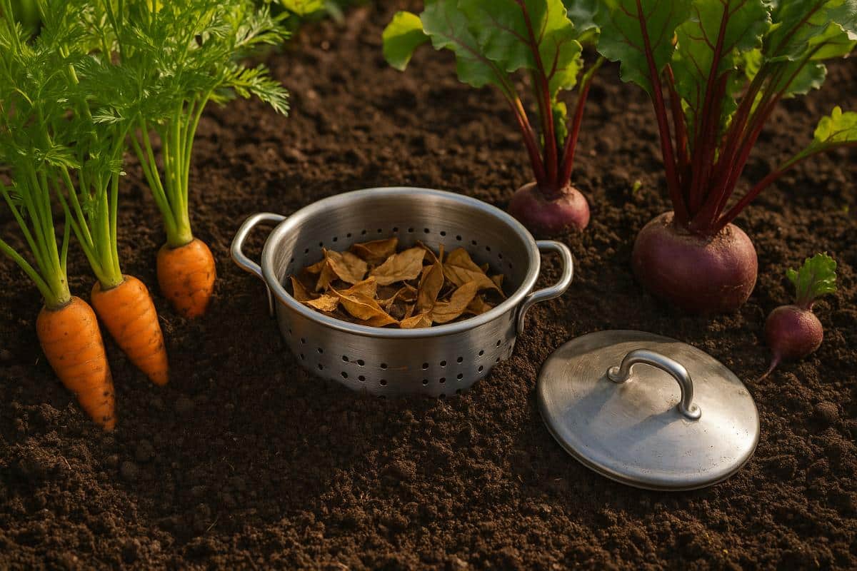Filled compost strainer.