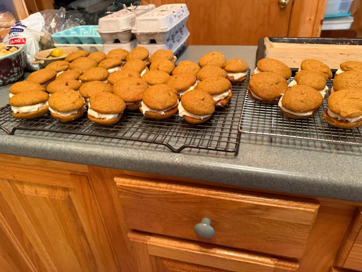 Pumpkin Whoopie Piesassembled on a cooling rack