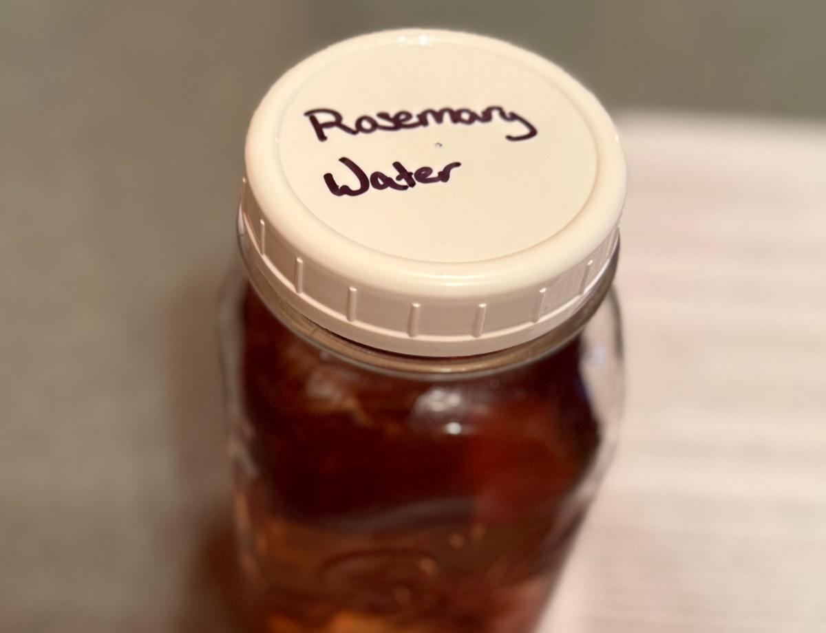 Homemade rosemary water for skin, scalp, and hair